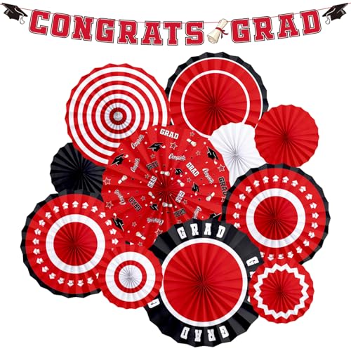 2025 Graduation Party Supplies Kit – Rot – Themen-Dekorationen mit Congrats Grad Banner, Abschluss-Papierfächer für Abschlussfeier Party Dekorationen von Gatherfun