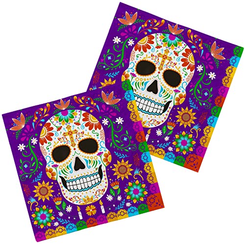 Day of the Dead Party Supplies Einweg-Papierservietten für Dia de Los Muertos, Partydekorationen, 50 Stück, Totenkopf-Design und lebendige Farben von Gatherfun