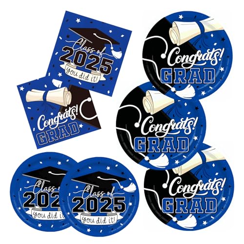 Gatherfun 2025 Graduation Party Supplies Kit: Blau Themed Congrats Grade Dekorationen mit Einweg-Abendessen & Desserttellern, Servietten für 50 Gäste - Abschlussfeier Dekorationen von Gatherfun