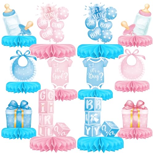 Gender Reveal Dekorationsset – inklusive Baby-Reveal-Tischdekorationen mit Waben-Mittelstück für Jungen oder Mädchen, Babyparty-Dekoration von Gatherfun