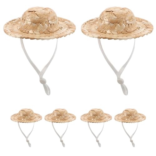 Gatuida 10 Stück handgewebte Mini-Strohhüte, DIY-Puppenhüte, Ornamente mit Kinnriemen, winziger Puppenhaus-Miniatur-Sombrero für Puppendekorationen Gatuida 10 Stück handgewebte Mini-Strohhüte, DIY-Puppenhüte, Ornamente mit Kinnriemen, winziger Puppenhaus-Miniatur-Sombrero für Puppendekorationen von Gatuida