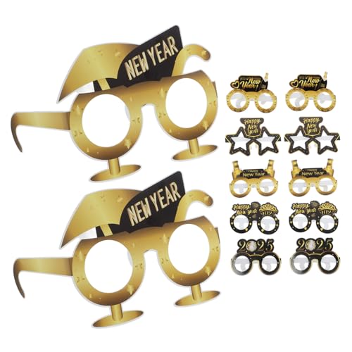 Gatuida 12 Stück schwarzgoldene Papierbrille Spaßbrille für Party Foto-Requisiten für das Neue Jahr 2025 Partydekoration neujahrsdekoration Silvester-Party-Accessoires Silvester Brille von Gatuida