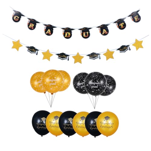 Gatuida 1Satz Abschlussfeier Luftballons Set Teiliges Dekorationsset Mit Schwarzen Und Goldenen Abschlussballons Sowie Bannern Für Graduierungsfeier Für Erinnerungsfotos von Gatuida