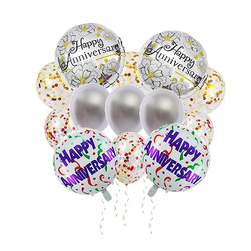 Gatuida 1Satz Happy Anniversary Ballon Teilig Folienballons Silberne Metallicballons Konfetti Gefüllte Ballons Pastellfarben von Gatuida