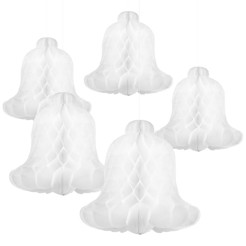 Gatuida 5 Stück Weihnachtswaben-Papierglocken-Ornamente: Hängende Weiße 3D-Weihnachtswaben-Tischdekorationen Für Party Jahrestag Hochzeit Geburtstag von Gatuida