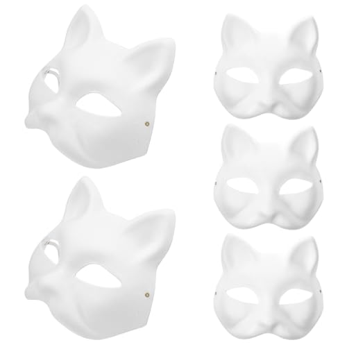 Gatuida Katzenmasken zum Bemalen: 5 Stück unlackierte Maskerade Maske blanko Papiermaske Halloween Masken Party Cosplay Zubehör von Gatuida