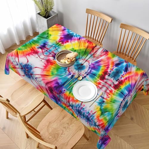 GaxfjRu Batik-Tischdecke Hippies, wasserdicht, Polyester, rechteckig, knitterfrei, wiederverwendbar, für Essen, Partys und Camping von GaxfjRu