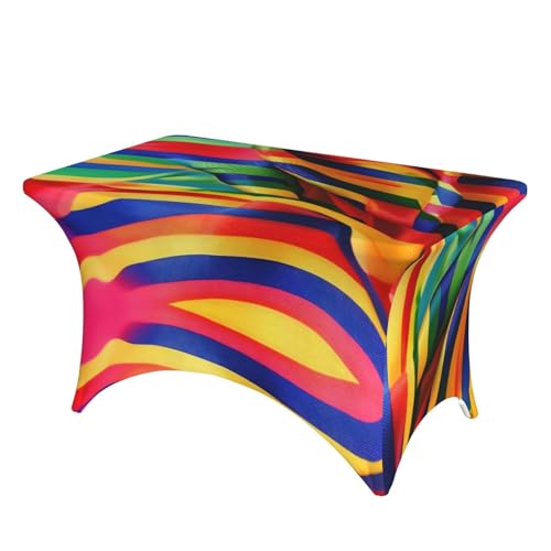 GaxfjRu Elastische, rechteckige Tischdecke, Regenbogenfarben, gestreift, knitterfrei, für 121,9 cm große Tische, ideal für den Innen- und Außenbereich von GaxfjRu