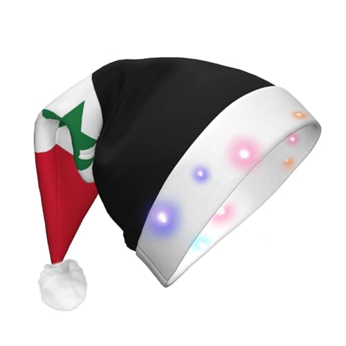 GaxfjRu Flagge der Arabischen Republik Syrien, Unisex, Samt-Weihnachtsmannmütze für Weihnachten, Party, klassische Weihnachtsmannmütze, Weihnachtsmütze mit buntem LED-Lichtstreifen von GaxfjRu