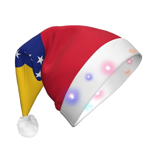 GaxfjRu Flagge von Venezuela, Unisex, Samt-Weihnachtsmannmütze für Weihnachtsfeier, klassische Weihnachtsmannmütze, Weihnachtsmütze mit buntem LED-Lichtstreifen von GaxfjRu