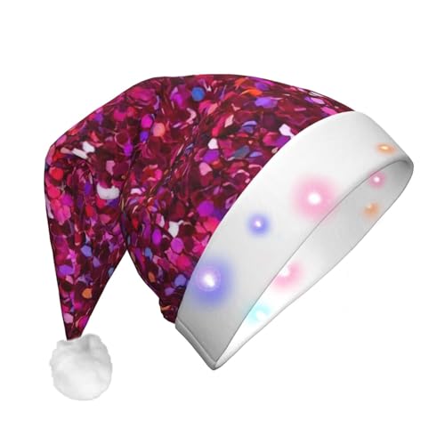 GaxfjRu Glitzer-Druck, Unisex, Samt-Weihnachtsmannmütze für Weihnachtsfeier, klassische Weihnachtsmannmütze, Weihnachtsmütze mit buntem LED-Lichtstreifen von GaxfjRu