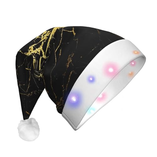 GaxfjRu Gold/Schwarz Tapetendruck, Unisex, Samt, Weihnachtsmannmütze für Weihnachten, Party, klassische Weihnachtsmannmütze, Weihnachtsmütze mit buntem LED-Lichtstreifen von GaxfjRu