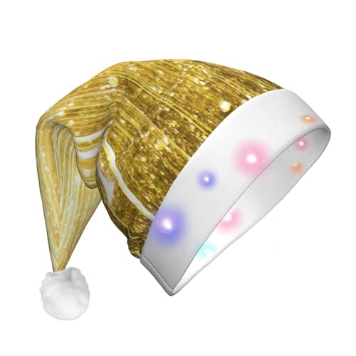 GaxfjRu Goldener Glitzer-Druck, Unisex, Samt-Weihnachtsmannmütze für Weihnachten, Party, klassische Weihnachtsmannmütze, Weihnachtsmütze mit buntem LED-Lichtstreifen von GaxfjRu