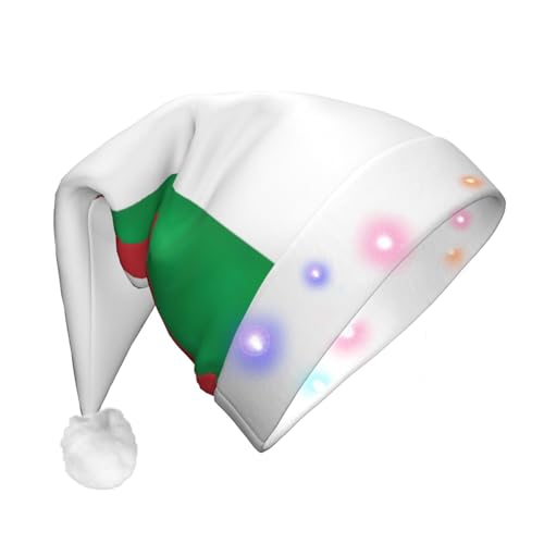 GaxfjRu Italienische Flagge, Unisex, Samt-Weihnachtsmannmütze für Weihnachten, Party, klassische Weihnachtsmannmütze, Weihnachtsmütze mit buntem LED-Lichtstreifen von GaxfjRu