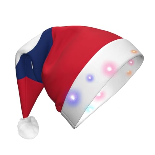 GaxfjRu Klassische Weihnachtsmütze mit Flagge von Laos, mit buntem LED-Lichtstreifen, Unisex, Samt, Weihnachtsmannmütze für Weihnachtsfeiern von GaxfjRu