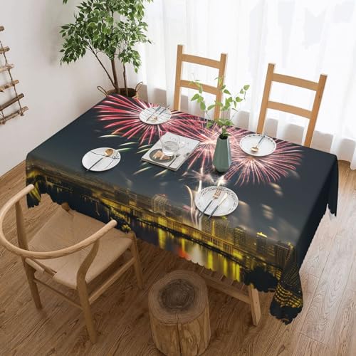 GaxfjRu Klassische elegante Polyester-Tischdecke mit Feuerwerk-Muster, rechteckig, knitterarm und gefärbt, waschbare Tischdecke von GaxfjRu