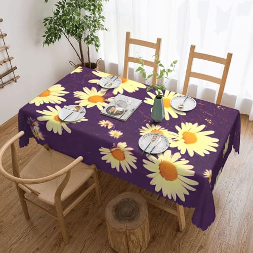 GaxfjRu Klassische elegante Polyester-Tischdecke mit Gänseblümchen, violett, rechteckig, knitterarm und gefärbt, waschbare Tischdecke von GaxfjRu