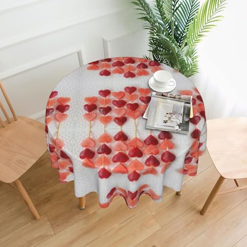 GaxfjRu Love Strawberry Flecken- und knitterfreie waschbare Polyester-Tischdecke, dekorativer Stofftisch für den Esstisch von GaxfjRu