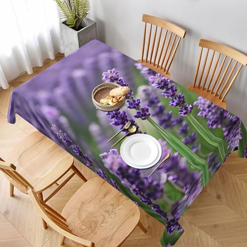 GaxfjRu Rechteckige Tischdecke, violett, Lavendel, Blumenmuster, wasserdicht, Polyester, knitterfrei, wiederverwendbar, für Essen, Partys und Camping von GaxfjRu