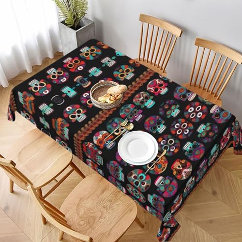 GaxfjRu Rechteckige Tischdecke mit mexikanischem Totenkopf-Druck, wasserdicht, Polyester, knitterfrei, wiederverwendbar, für Essen, Partys und Camping von GaxfjRu