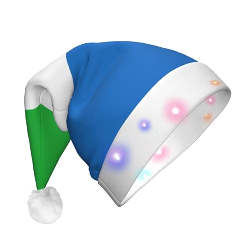 GaxfjRu Sierra Leone Flagge, Unisex, Samt-Weihnachtsmannmütze für Weihnachten, Party, klassische Weihnachtsmannmütze, Weihnachtsmütze mit buntem LED-Lichtstreifen von GaxfjRu