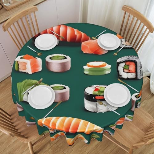 GaxfjRu Sushi-Tischdecke mit Lebensmittelmuster, wasserdicht, rund, für drinnen und draußen, schützt und dekoriert, knitterarm von GaxfjRu