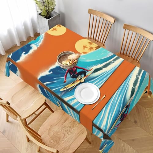 GaxfjRu Tischdecke, Motiv: Hawaiianischer Surfer auf gewelltem Druck, wasserdicht, Polyester, rechteckig, knitterfrei, wiederverwendbar, für Essen, Partys und Camping von GaxfjRu