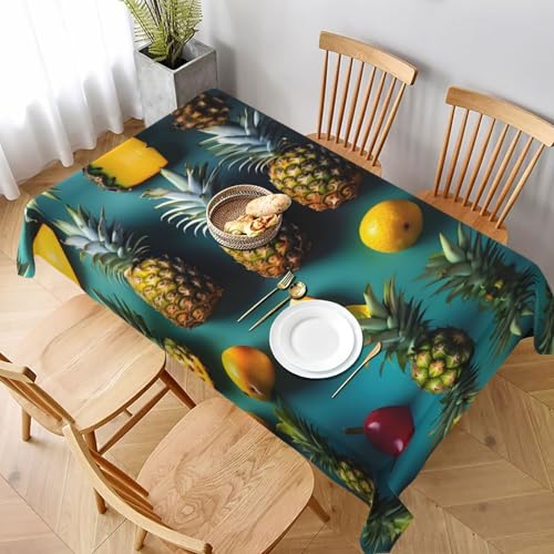 GaxfjRu Tischdecke, tropische Früchte, Ananas, wasserdicht, Polyester, rechteckig, knitterfrei, wiederverwendbar, für Essen, Partys und Camping von GaxfjRu