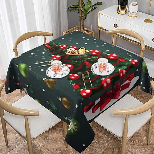 GaxfjRu Tischdecke mit Weihnachtsbaum und Kugel, für drinnen und draußen, Tischdecke für quadratische Tische, wasserdicht, schmutzabweisend von GaxfjRu