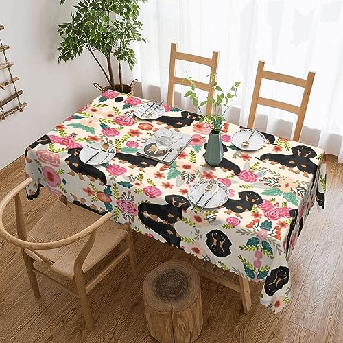 GaxfjRu Wasserdichte Polyester-Tischdecke mit Hunde-Blumenmuster, schützt und dekoriert Tische für Camping und Partys von GaxfjRu