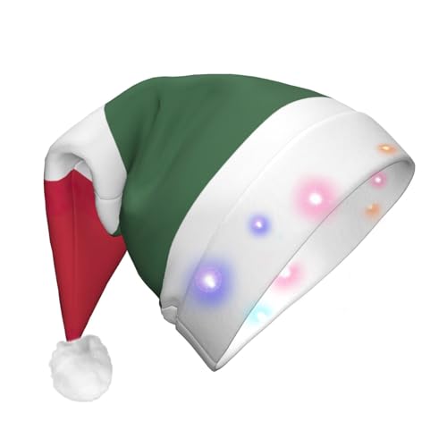 GaxfjRu Weihnachtsmannmütze mit Flagge von Ungarn, Unisex, Samt, für Weihnachten, Party, klassische Weihnachtsmannmütze, Weihnachtsmütze mit buntem LED-Lichtstreifen von GaxfjRu