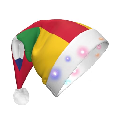 GaxfjRu Weihnachtsmannmütze mit zentralafrikanischer Flagge, Unisex, Samt, für Weihnachten, Party, klassische Weihnachtsmannmütze, Weihnachtsmütze mit buntem LED-Lichtstreifen von GaxfjRu