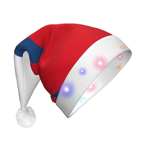 GaxfjRu Weihnachtsmütze mit Flagge der Tschechischen Republik, Unisex, Samt, Weihnachtsmannmütze für Weihnachten, Party, klassische Weihnachtsmütze mit buntem LED-Lichtstreifen von GaxfjRu