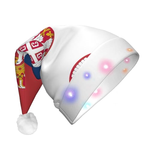 GaxfjRu Weihnachtsmütze mit Flagge von Serbien, Unisex, Samt, Weihnachtsmannmütze für Weihnachten, Party, klassische Weihnachtsmütze mit buntem LED-Lichtstreifen von GaxfjRu