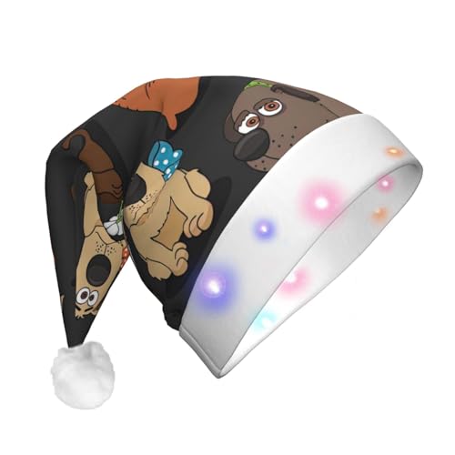 GaxfjRu Weihnachtsmütze mit Hunde-Corgi-Aufdruck, Unisex, Samt, für Weihnachten, Party, klassische Weihnachtsmannmütze, Weihnachtsmütze mit buntem LED-Lichtstreifen von GaxfjRu