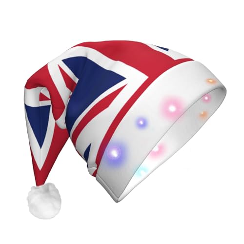 GaxfjRu Weihnachtsmütze mit britischer Flagge, Unisex, Samt, für Weihnachten, Party, klassische Weihnachtsmannmütze, Weihnachtsmütze mit buntem LED-Lichtstreifen von GaxfjRu