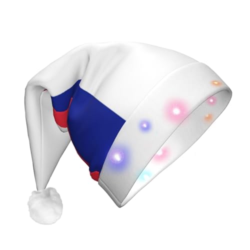 GaxfjRu Weihnachtsmütze mit französischer Flagge, Unisex, Samt, für Weihnachten, Party, klassische Weihnachtsmannmütze, Weihnachtsmütze mit buntem LED-Lichtstreifen von GaxfjRu