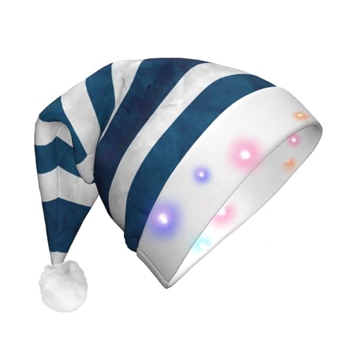 GaxfjRu Weihnachtsmütze mit griechischer Flagge, Unisex, Samt, für Weihnachten, Party, klassische Weihnachtsmannmütze, Weihnachtsmütze mit buntem LED-Lichtstreifen von GaxfjRu