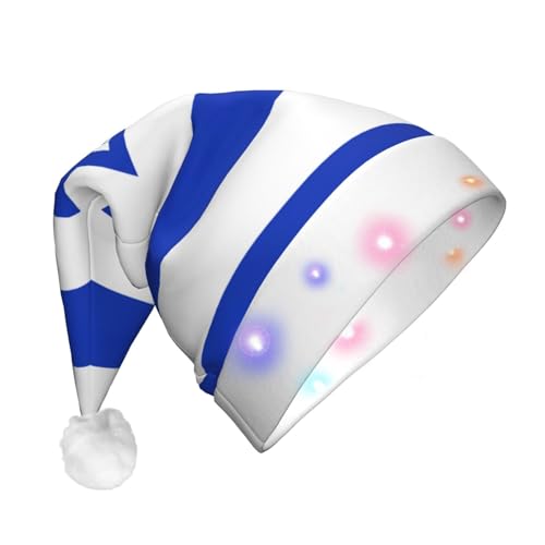 GaxfjRu Weihnachtsmütze mit israelischer Flagge, Unisex, Samt, Weihnachtsmannmütze für Weihnachten, Party, klassische Weihnachtsmütze mit buntem LED-Lichtstreifen von GaxfjRu