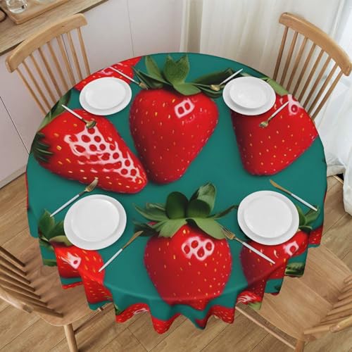 GaxfjRu many Strawberry Wasserdichte runde Tischdecke für drinnen und draußen, schützt und dekoriert, knitterarm von GaxfjRu