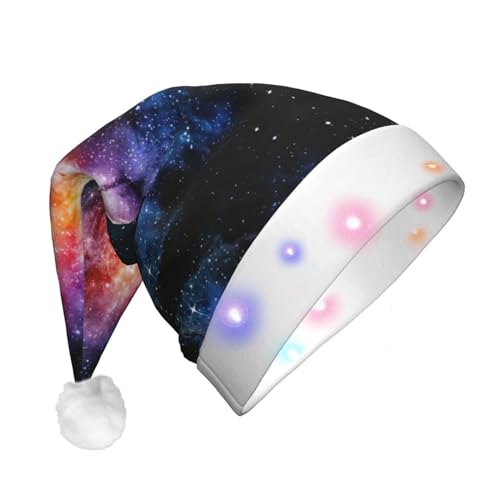 Weihnachtsmannmütze mit Galaxie-Motiv im Universum, Unisex, Samt, für Weihnachten, Party, klassische Weihnachtsmannmütze, Weihnachtsmütze mit buntem LED-Lichtstreifen von GaxfjRu