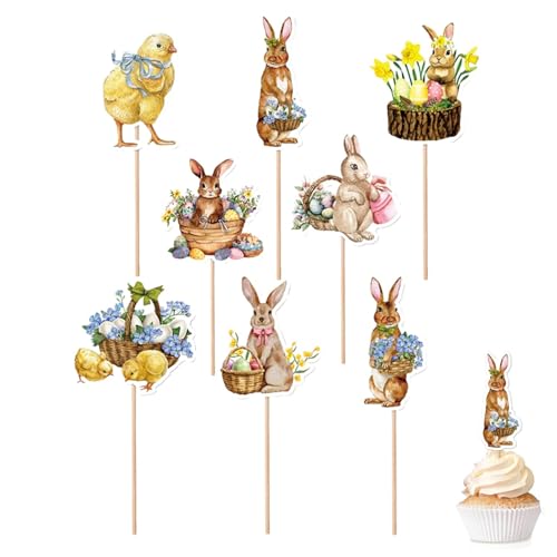 Gazocua Osterhasen-Cupcake-Topper, 8 Stück Wiederverwendbare Happy Easter Cupcake Picks, Osterhasen-Kuchenaufsatz, Ostern-Cupcake-Aufsatz, Stäbchen Für Pralinenschachtel, Cupcakes von Gazocua