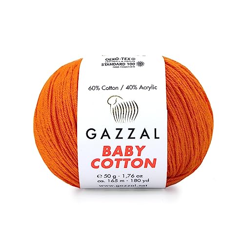 1 Packung (Knäuel) Gazzal Baby Cotton, 60% Baumwolle 40% Acryl, jeder Knäuel 50g/180 Yards (165m), DK- Kammgarn, Strickgarn, Amigurumi-Garn, Babygarn, 3419 von Gazzal