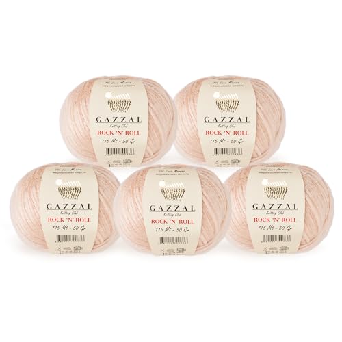 5 Knäuel (Packung) Gazzal Rock 'n' Roll Garn, insgesamt 21% Acryl, 70% Polyamid, 9% Lana Merino, je 50g / 125 Yrds (115m), 3 Light DK, Pinkish Orange - 13191 von Gazzal