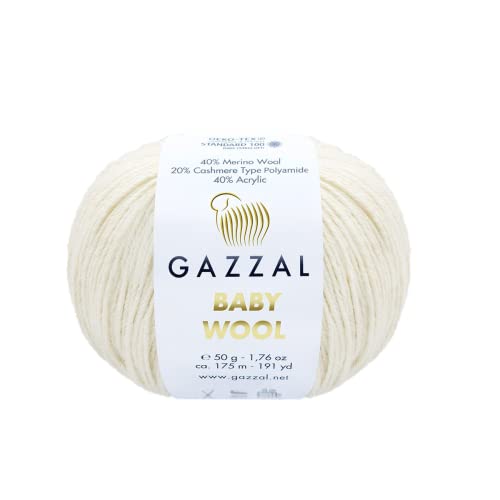 Gazzal Babywolle, feines weiches und glattes Garn, 40 % Lana-Merino, 20 % Kaschmir-Polyamid, je 50 g, 175 m, 3 Stück, Beige - 839 von Gazzal