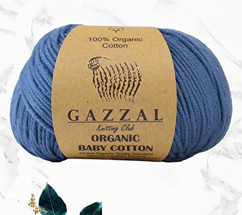 Gazzal Bio-Baumwollgarn, 3 Knäuel, insgesamt 100 % Bio-Baumwolle, je 50 g, 125 m, 3 helle DK, Global Organic Textile Standard zertifiziert (blau – 434, 3er-Pack) von Gazzal