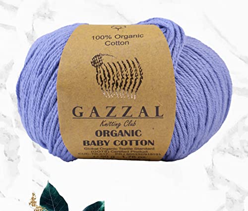 Gazzal Bio-Baumwollgarn, insgesamt 100 % Bio-Baumwolle, je 50 g, 125 m, 3 leichte DK, Global Organic Textile Standard zertifiziert (Lilac – 428, 3er-Pack) von Gazzal