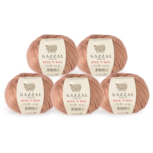 5 Knäuel (Packung) Gazzal Rock 'n' Roll Garn, insgesamt 21% Acryl, 70% Polyamid, 9% Lana Merino, je 50 g / 125 Yrds (115 m), 3 helle DK, Pinkish Orange - 13479 von Gazzal