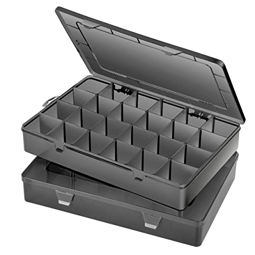 Gbivbe 2 Stück 24 Fächern Extra groß Sortierbox für Kleinteile Plastik Aufbewahrungsbox Aufbewahrung mit Deckel, Schwarz Sortimentsboxen, Schmuck Organizer Box für Ohrringen, Saatgut, Perlen von Gbivbe