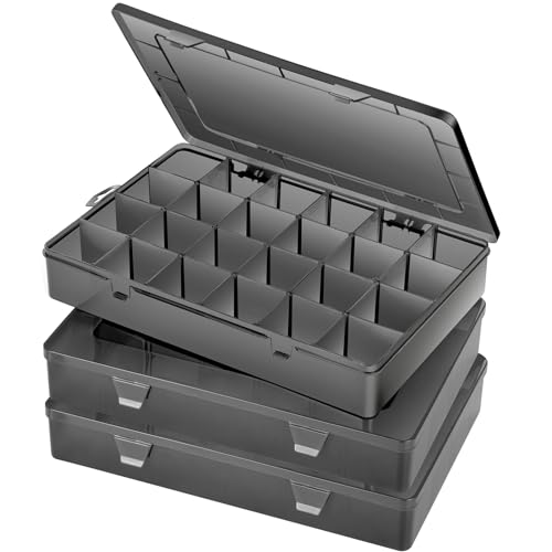 Gbivbe 3 Stück 24 Fächern Extra groß Sortierbox für Kleinteile Plastik Aufbewahrungsbox Aufbewahrung mit Deckel, Schwarz Sortimentsboxen, Schmuck Organizer Box für Ohrringen, Saatgut, Perlen von Gbivbe